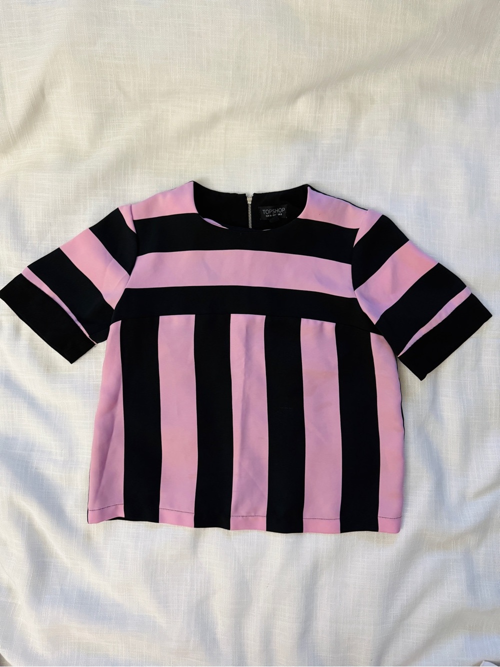 Topshop women black & pink stripe blouse shirt size 4